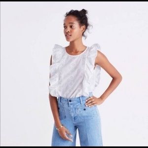 NWT Madewell White Cotton Eyelet‎ Side-Tie Ruffle Peplum Top XXS